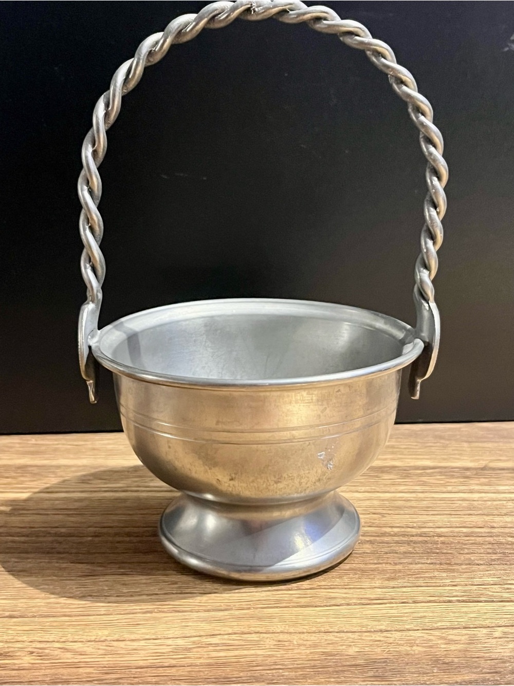 Vintage German Silver Decorative Metal Bowl with Twisted Handle